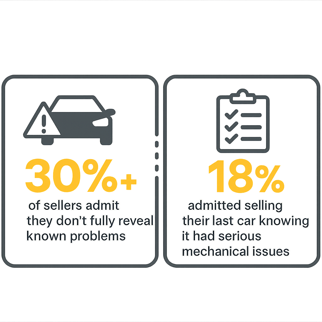 Seller dishonesty statistics - 30% don't reveal problems, 18% sell with known issues