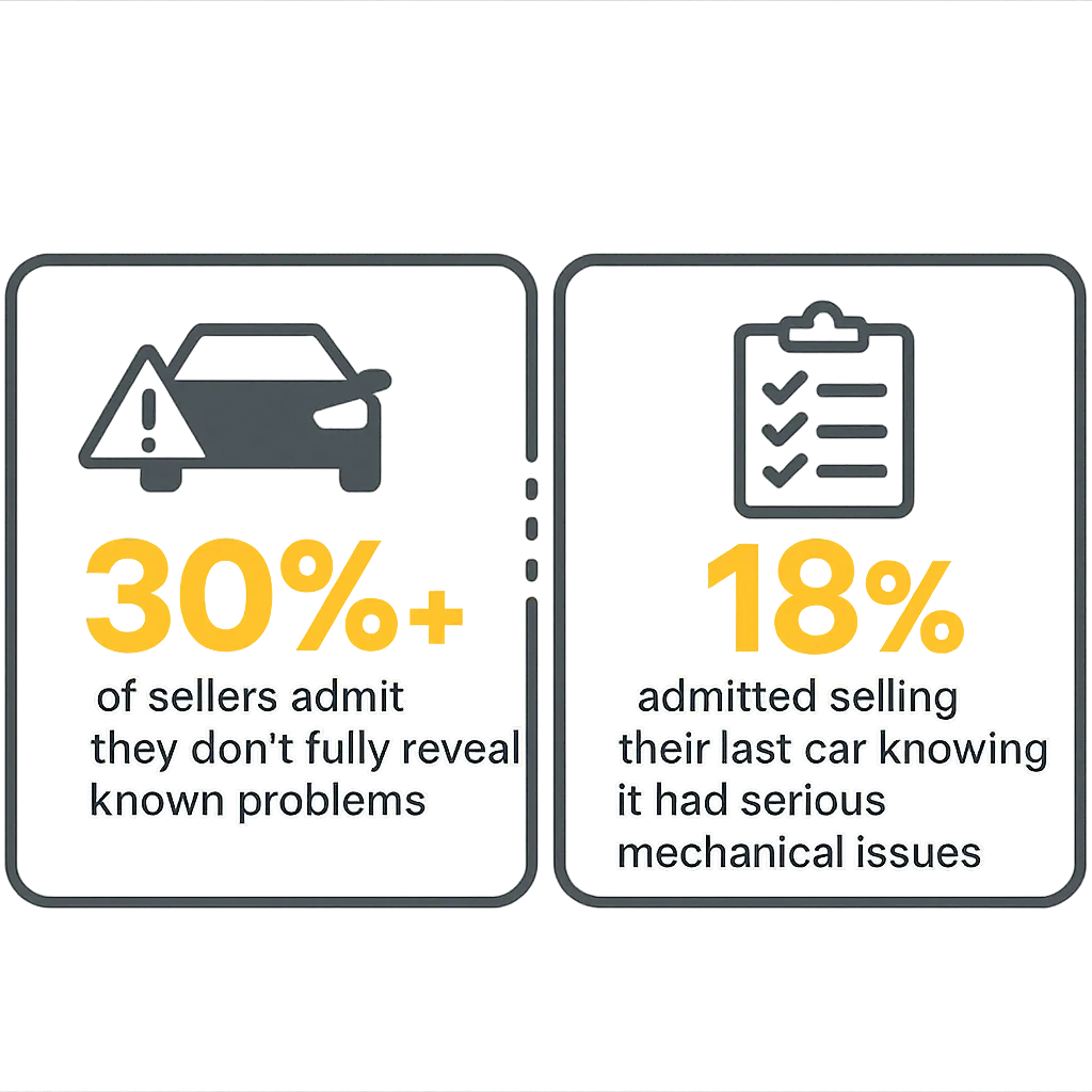 Seller dishonesty statistics - 30% don't reveal problems, 18% sell with known issues